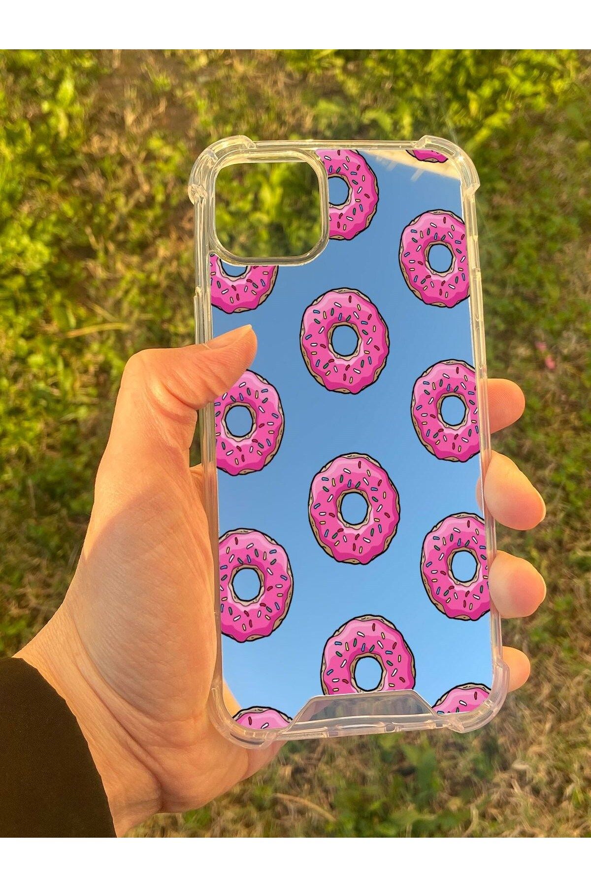 blueb İphone 14 Plus Uyumlu Aynalı Donut Desenli Darbe Kamera Korumalı Silikon Telefon Kılıfı