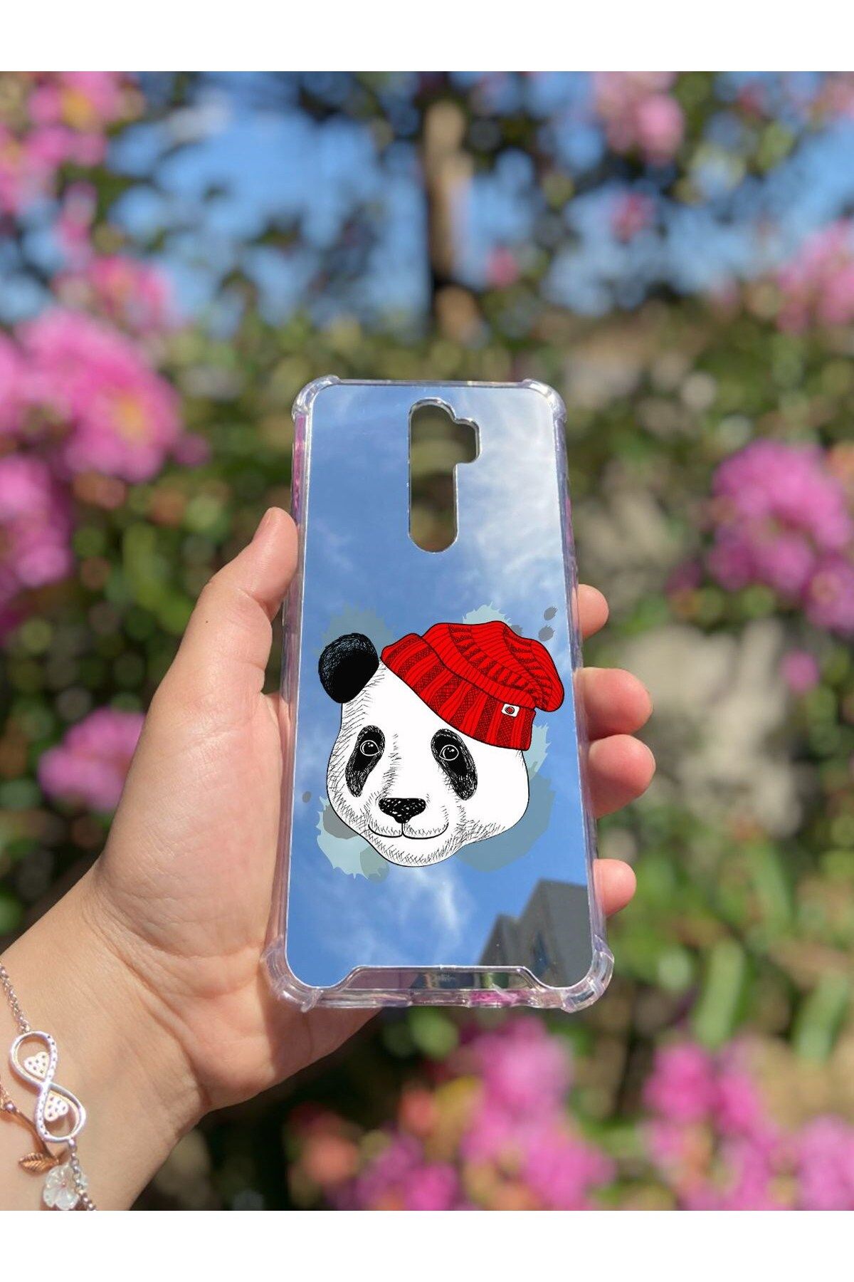 blueb Oppo A5 2020 Uyumlu Aynalı Panda Desenli Darbe Kamera Korumalı Silikon Telefon Kılıfı