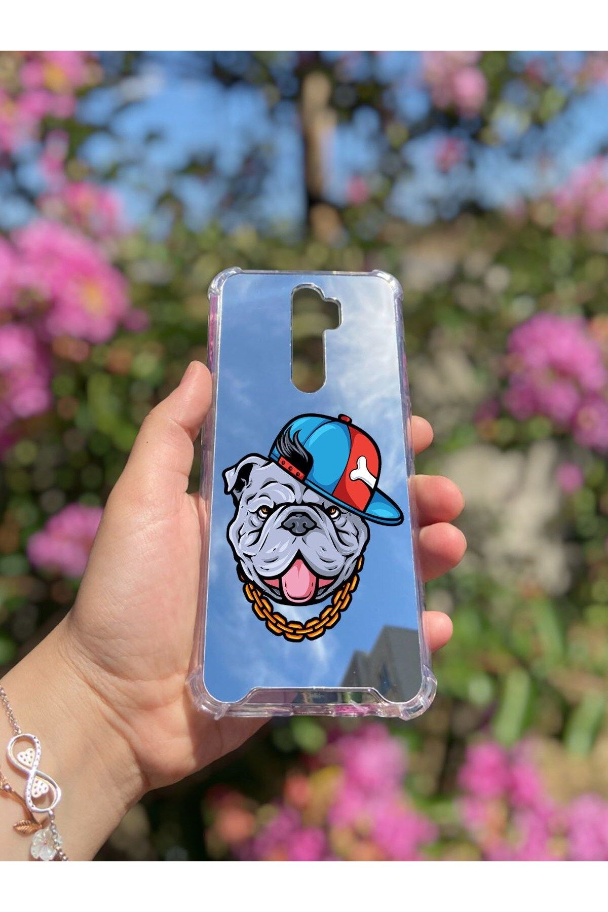 blueb Oppo A9 2020 Uyumlu Aynalı Köpek Desenli Darbe Kamera Korumalı Silikon Telefon Kılıfı