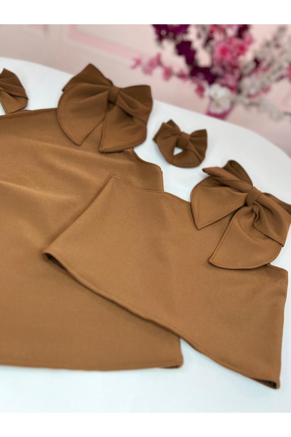 NA ADDESIGN-Mother Daughter Brown Blouse with Bow on the Shoulder (Must Be Added Separately to the Cart, Prices Are Different) 4