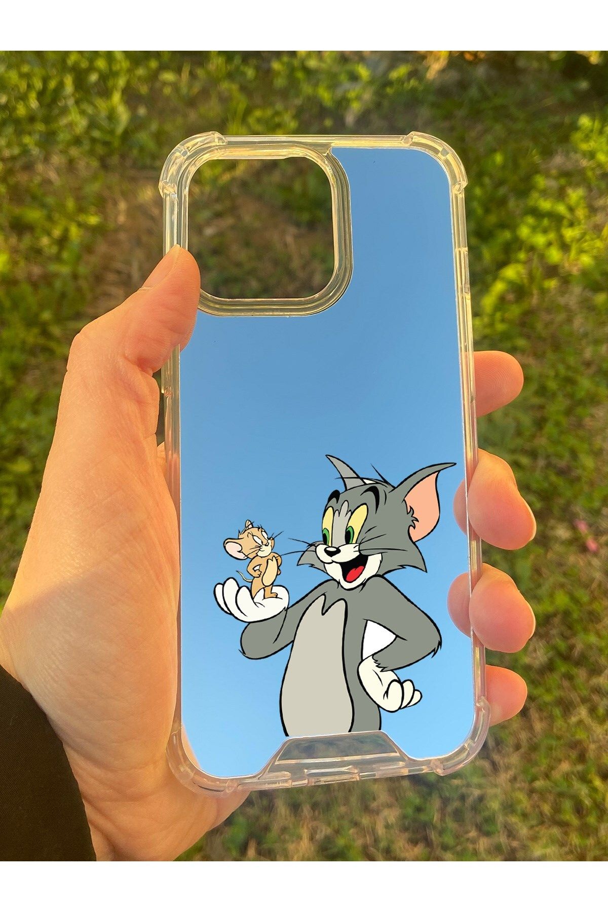 MBB ETİCARET İphone 15 Pro Uyumlu Aynalı Tom Ve Jerry Desenli Darbe Kamera Korumalı Silikon Telefon Kılıfı