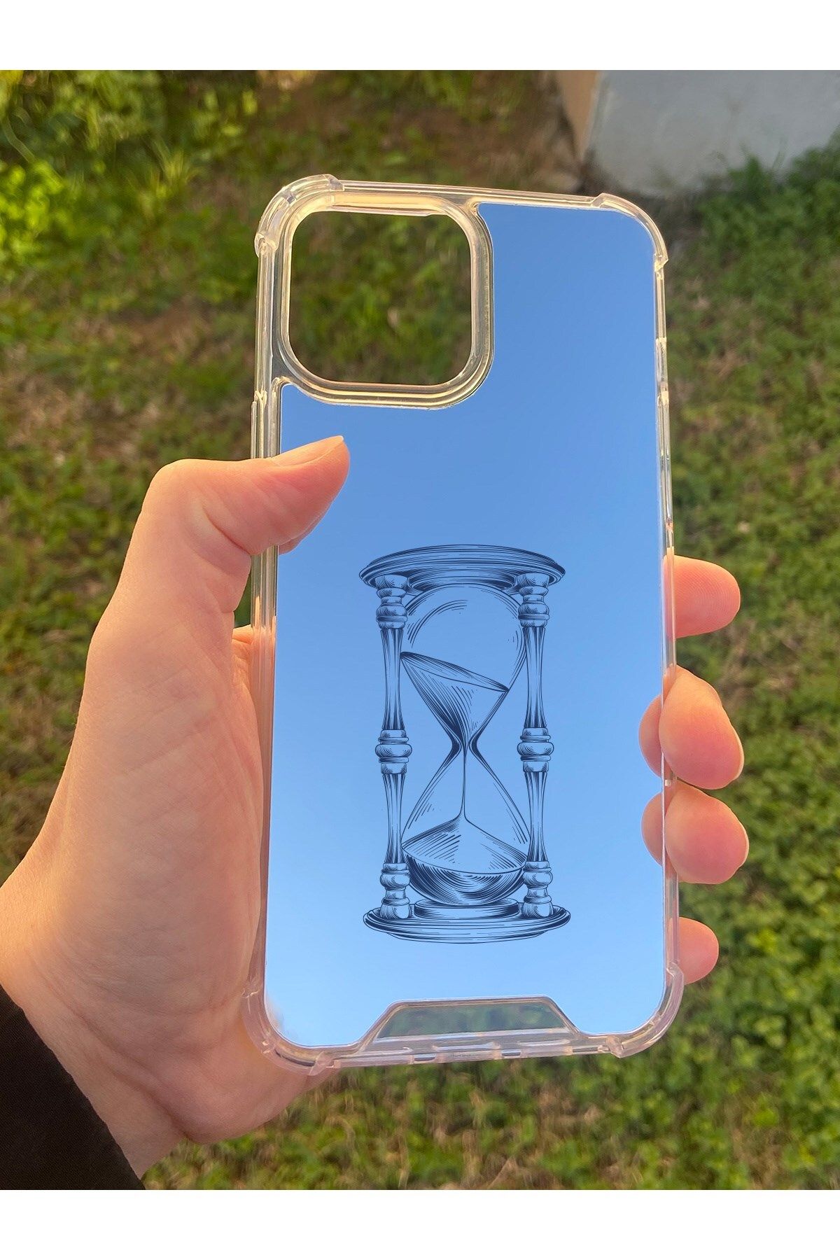 blueb İphone 13 Pro Max Uyumlu Aynalı Kum Saati Desenli Darbe Kamera Korumalı Silikon Telefon Kılıfı
