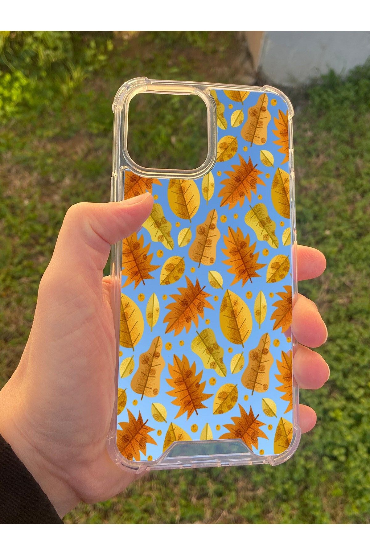 blueb İphone 14 Pro Max Uyumlu Aynalı Sonbahar Desenli Darbe Kamera Korumalı Silikon Telefon Kılıfı