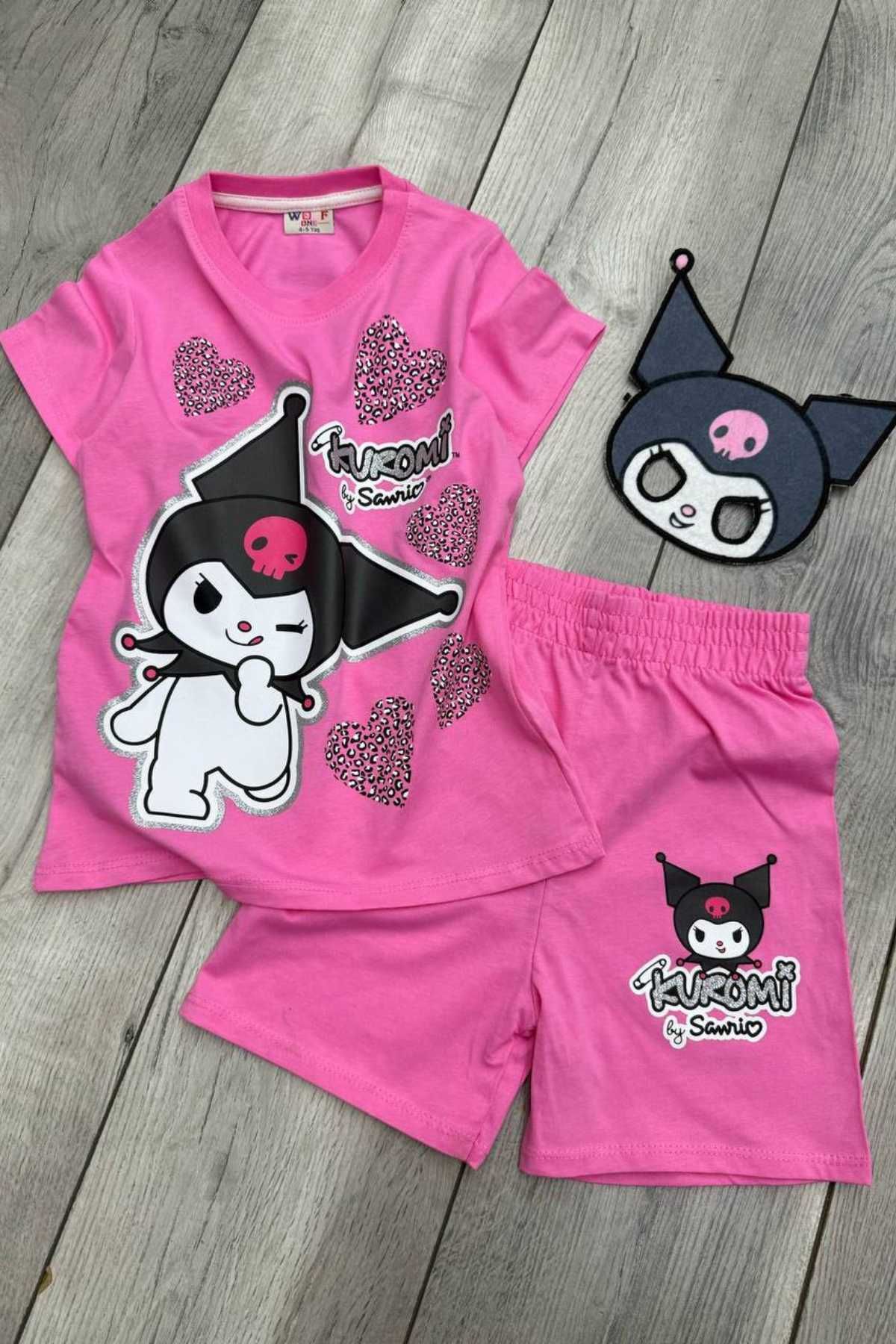 eQru Store Set De Tricou Și Pantaloni Scurți Cu Mască Kuromi Pentru Fete Cu Imprimeu Kuromi Femeie - 4 ani