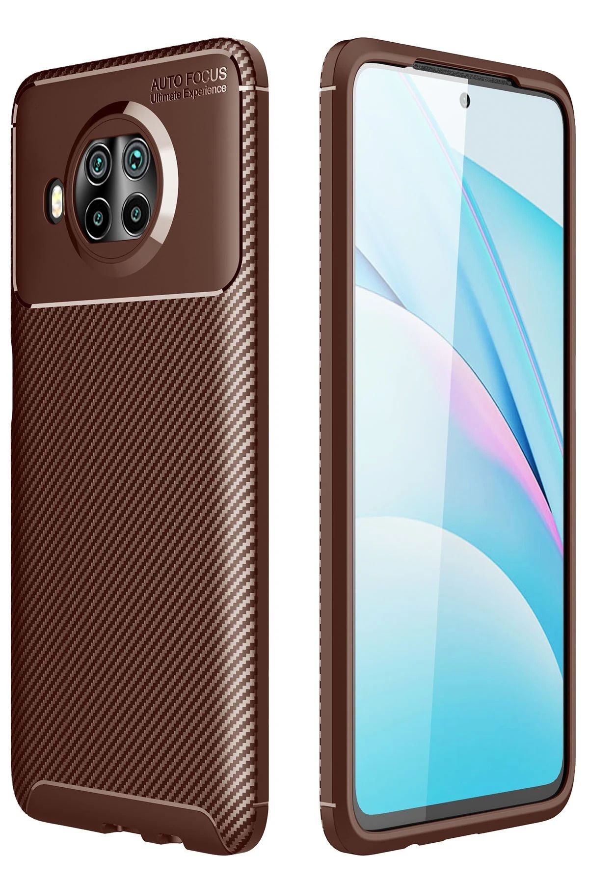 NewFace Xiaomi Mi 10T Lite Kılıf Auto Focus Karbon Kapak - Kahverengi HNZRN