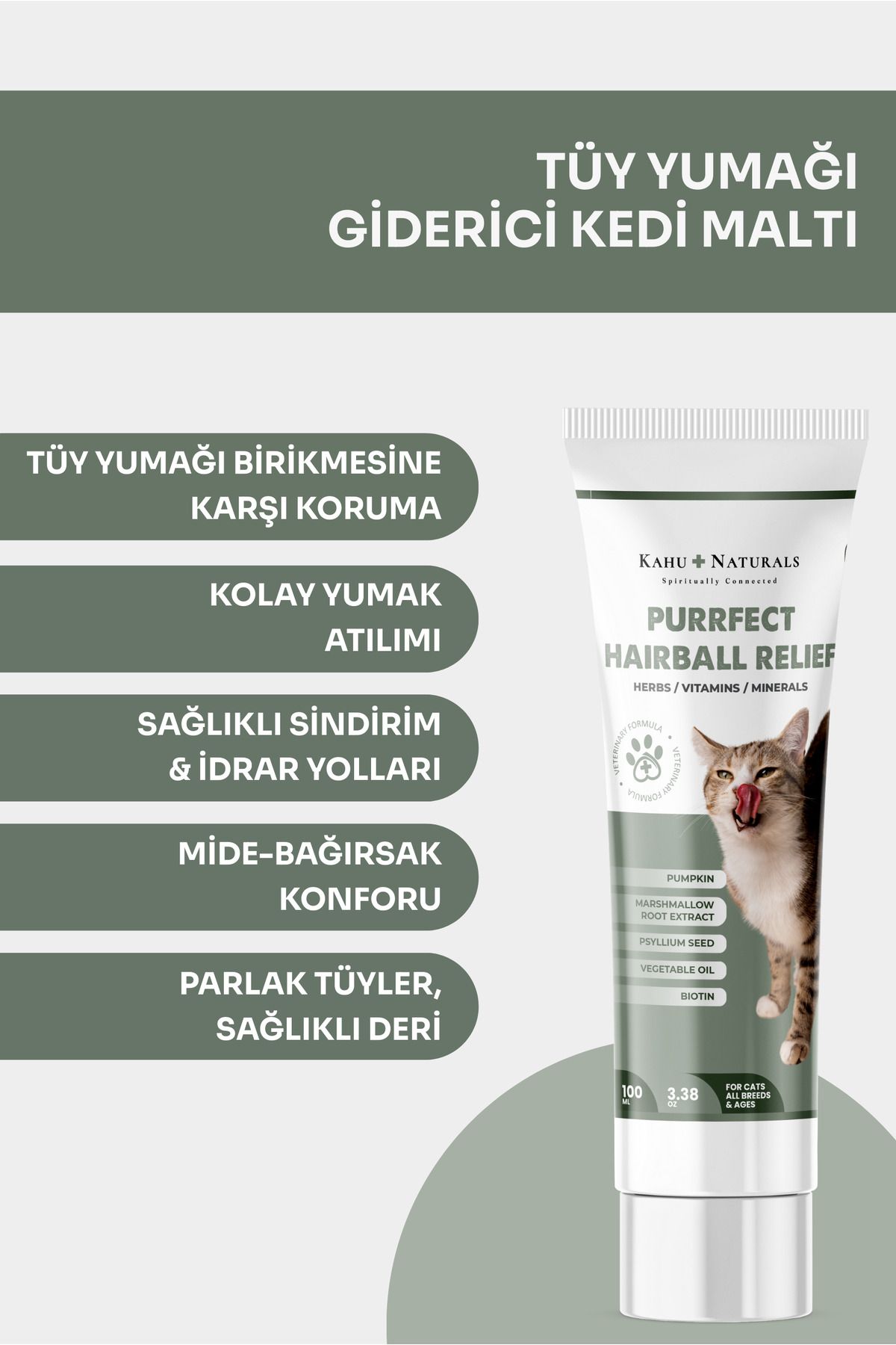 Purrfect Hairball Relief, Kediler için Tüy Yumağı Giderici ve Önleyici Doğal Malt, 100 ML