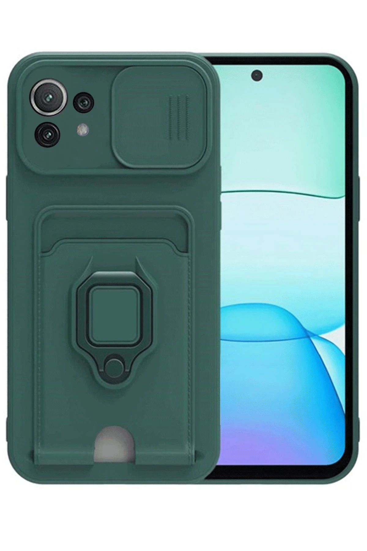 NewFace Xiaomi Mİ 11 Lite Kılıf Zuma Kartvizitli Yüzüklü Silikon - Yeşil YNSMR