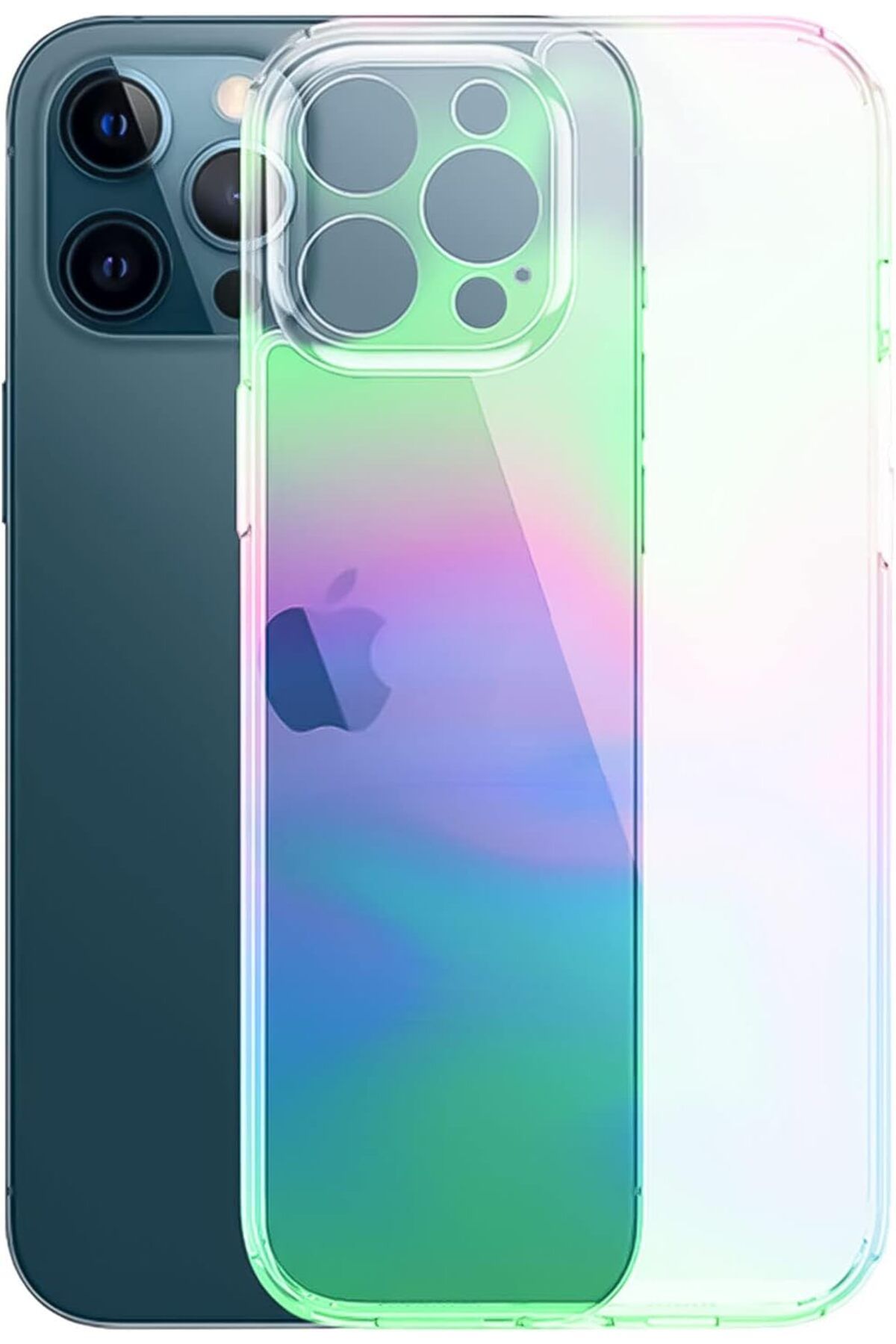 STOREMAX Rom iPhone 13 uyumlu Şeffaf Darbe Emici Kamera Koruyuculu Lazer Gökkuşağı Kapak (iPhone 13) Rom