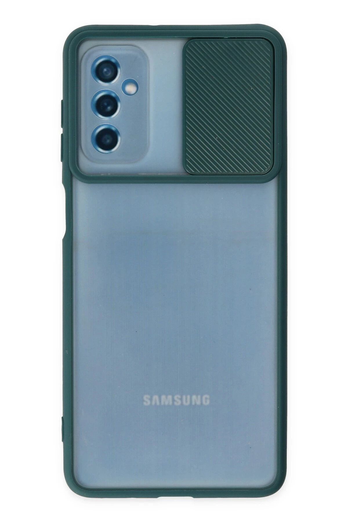 NewFace Samsung Galaxy M52 5G Kılıf Palm Buzlu Kamera Sürgülü Silikon - Yeşil HNZRN