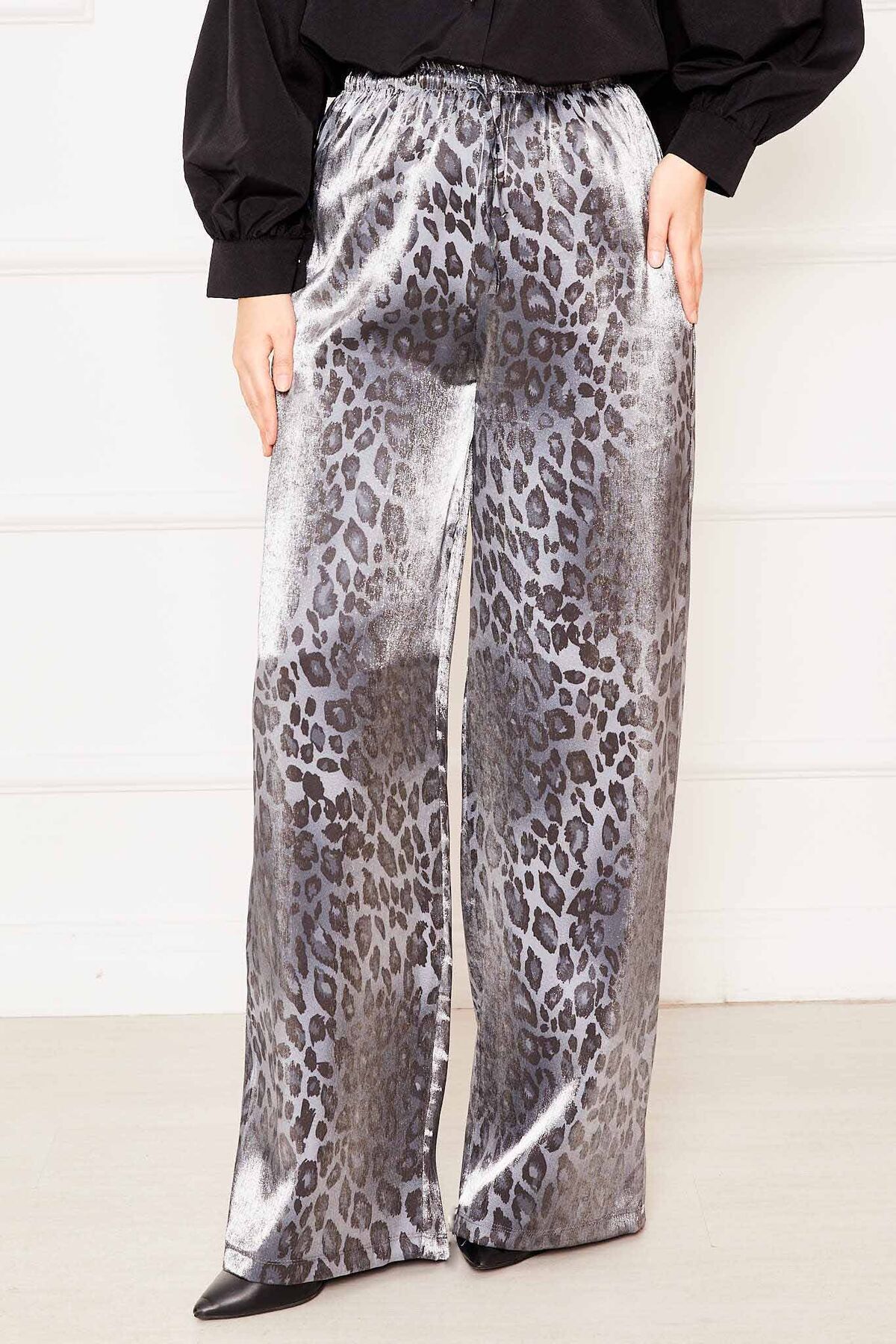 EBRUTESETTÜR-Leopard Patterned Viscose Trousers with Elastic Waist 3
