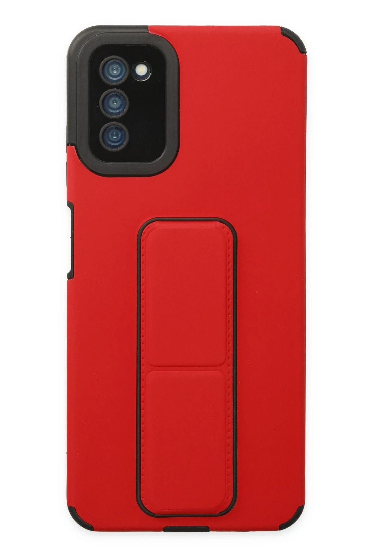 NewFace Samsung Galaxy A03S Kılıf Mega Standlı Silikon - Kırmızı LZWDR