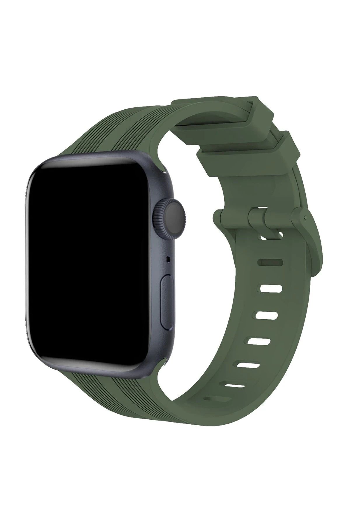 NewFace Apple Watch 38mm KR408 Çizgili Silikon Kordon - Koyu Yeşil INSLM