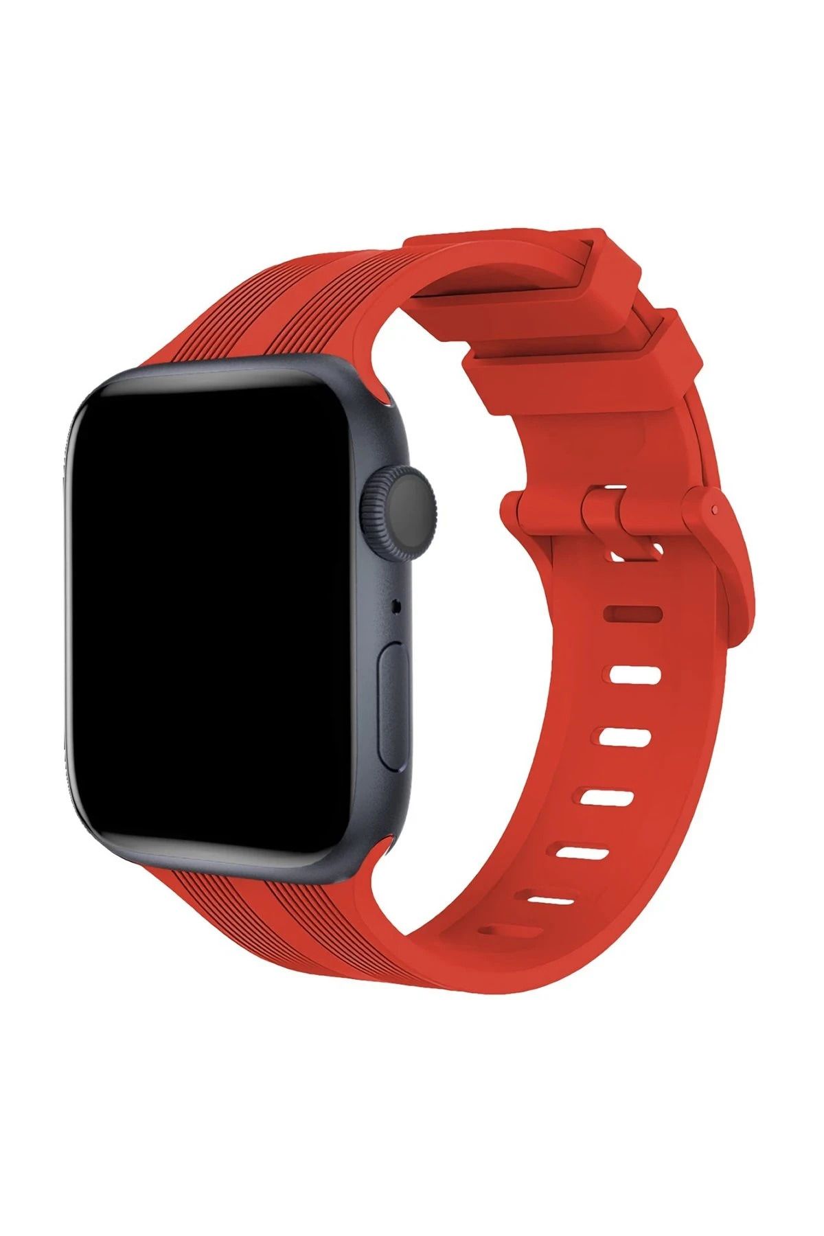 NewFace Apple Watch 42mm KR408 Çizgili Silikon Kordon - Kırmızı INSLM