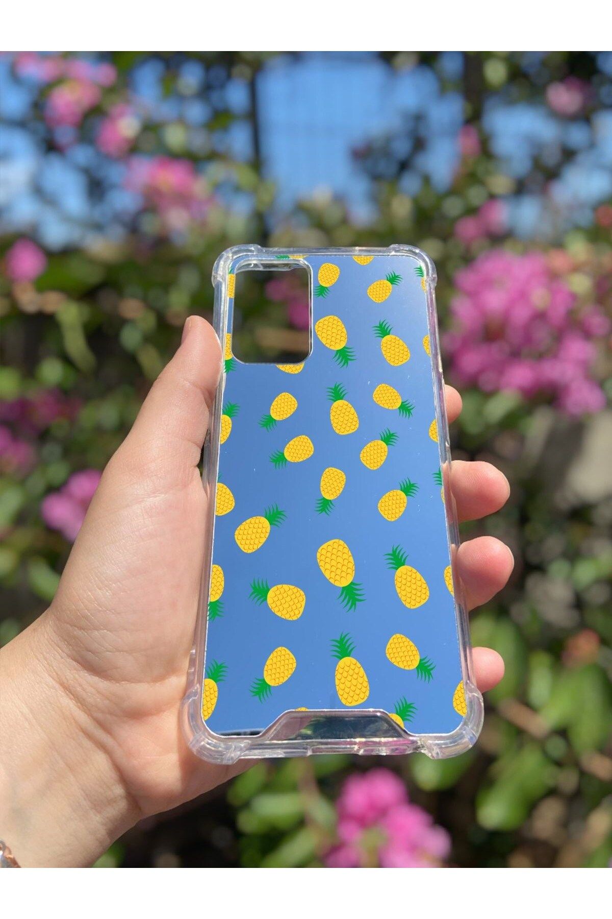 blueb Oppo A16 Uyumlu Aynalı Ananas Desenli Darbe Kamera Korumalı Silikon Telefon Kılıfı