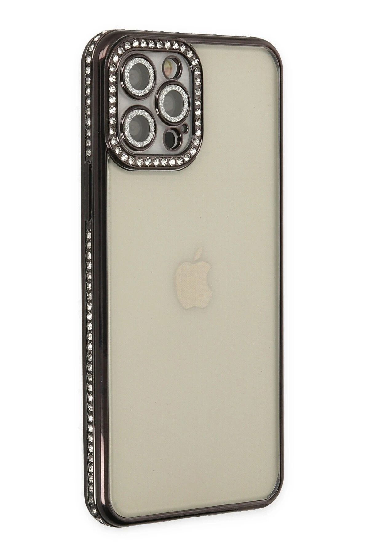 NewFace iPhone 12 Pro Kılıf Joke Taşlı Silikon - Siyah JOJUA