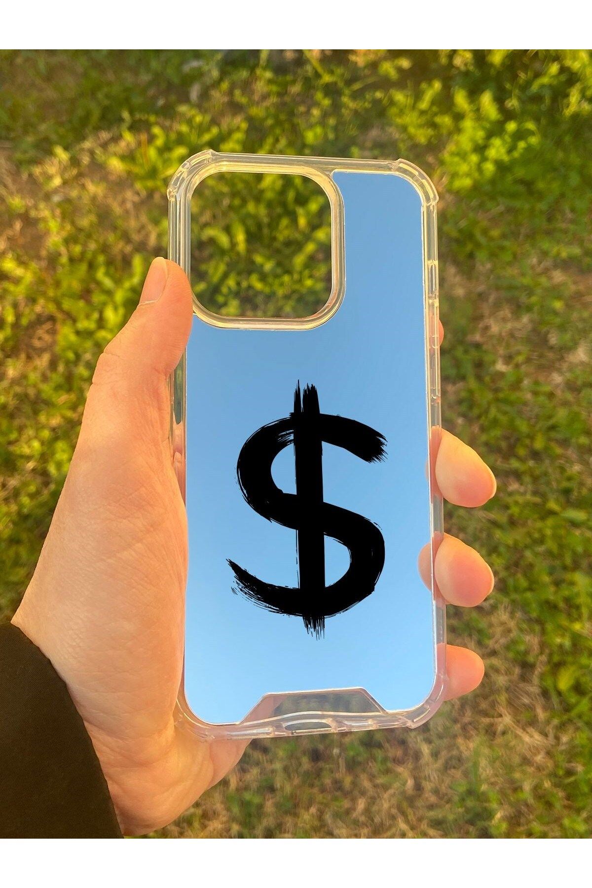 blueb İphone 14 Pro Uyumlu Aynalı Dolar Desenli Darbe Kamera Korumalı Silikon Telefon Kılıfı
