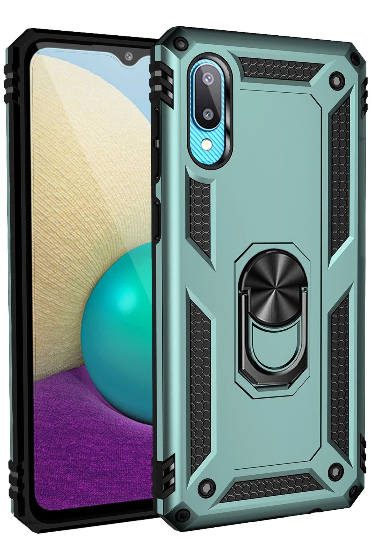 NewFace Samsung Galaxy A02 Kılıf Sofya Yüzüklü Silikon Kapak - Yeşil FERRG