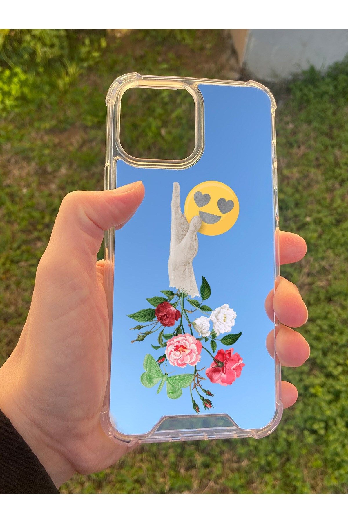 blueb İphone 14 Pro Max Uyumlu Aynalı Emoji Desenli Darbe Kamera Korumalı Silikon Telefon Kılıfı