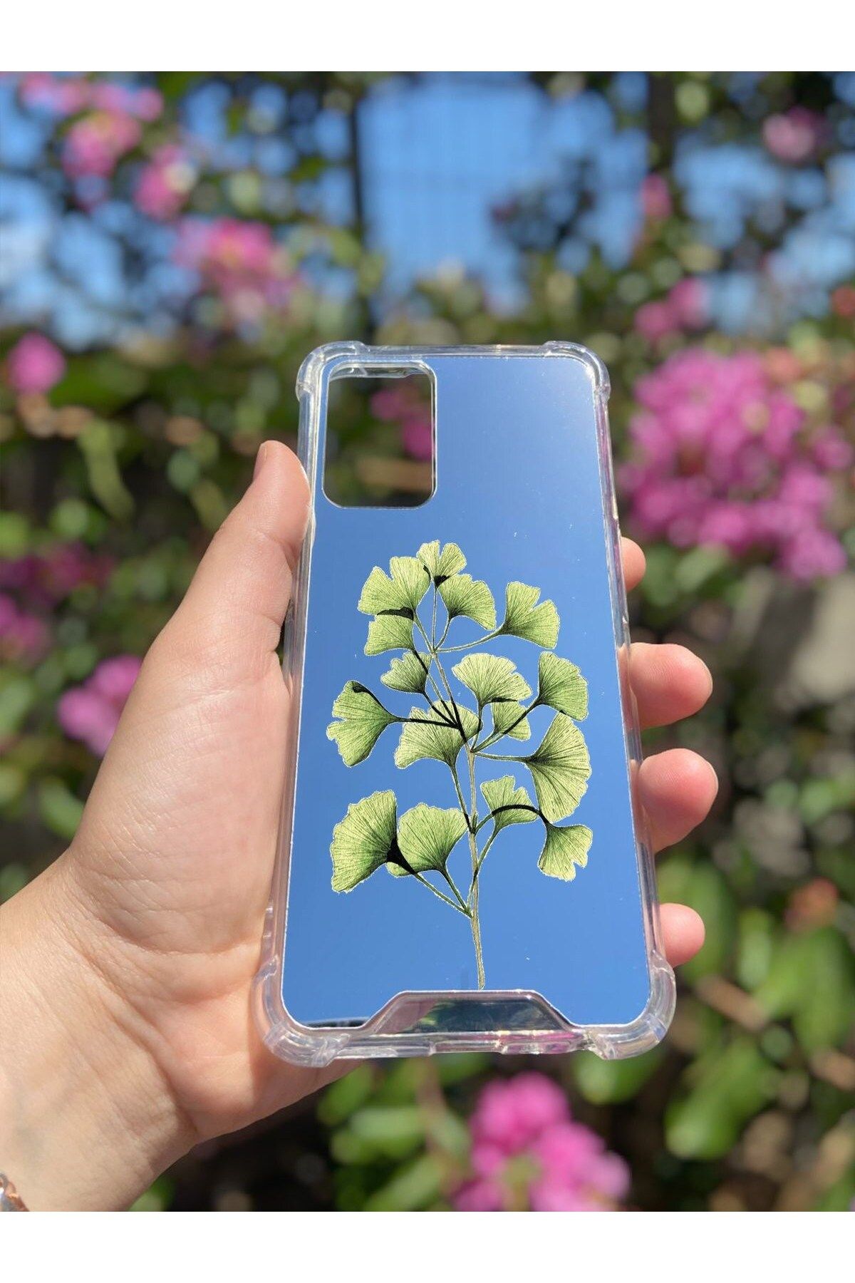 blueb Oppo A55 4G Uyumlu Aynalı Ginkgo Desenli Darbe Kamera Korumalı Silikon Telefon Kılıfı