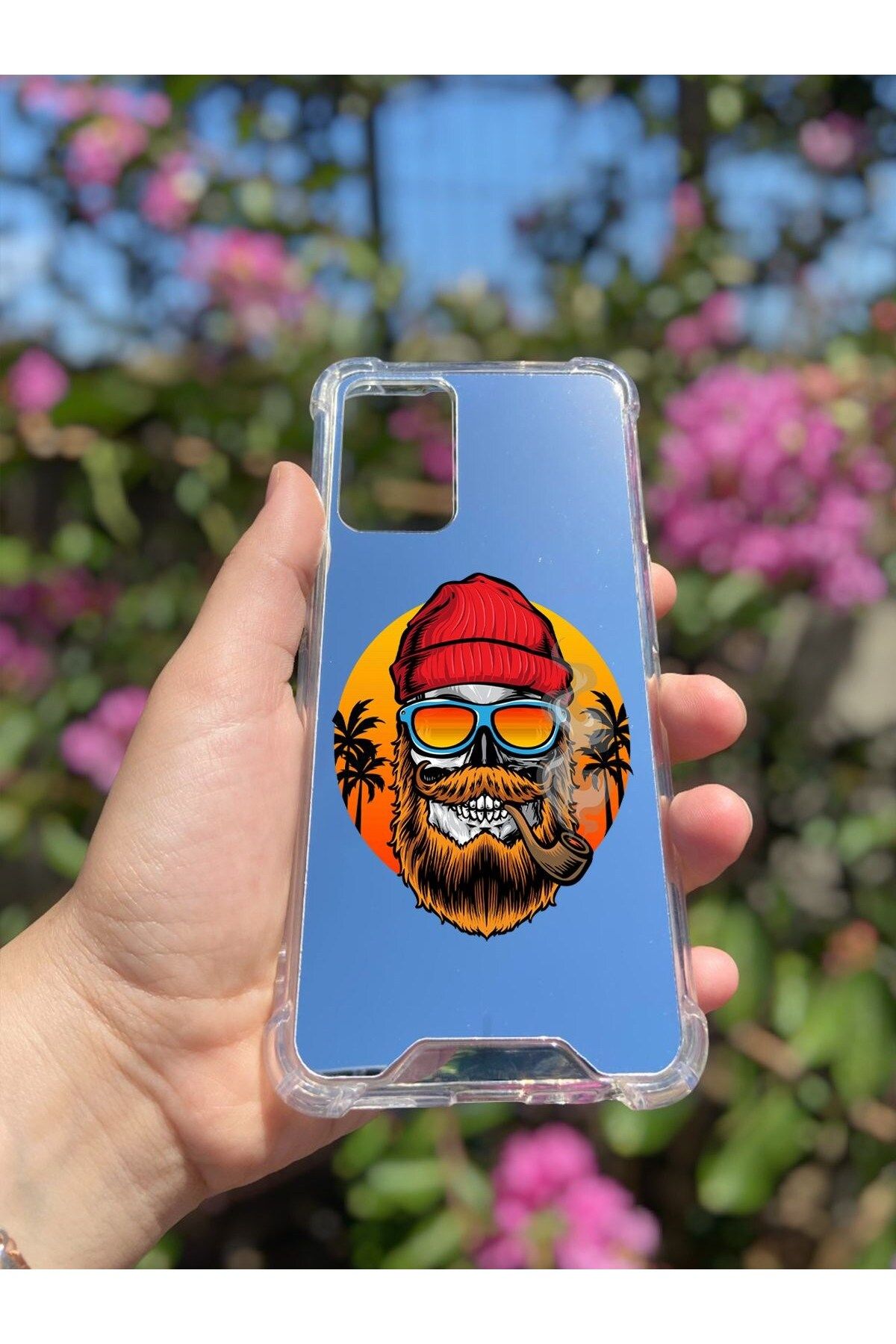 MBB ETİCARET Oppo A55 5G Uyumlu Aynalı Kuru Kafa Desenli Darbe Kamera Korumalı Silikon Telefon Kılıfı
