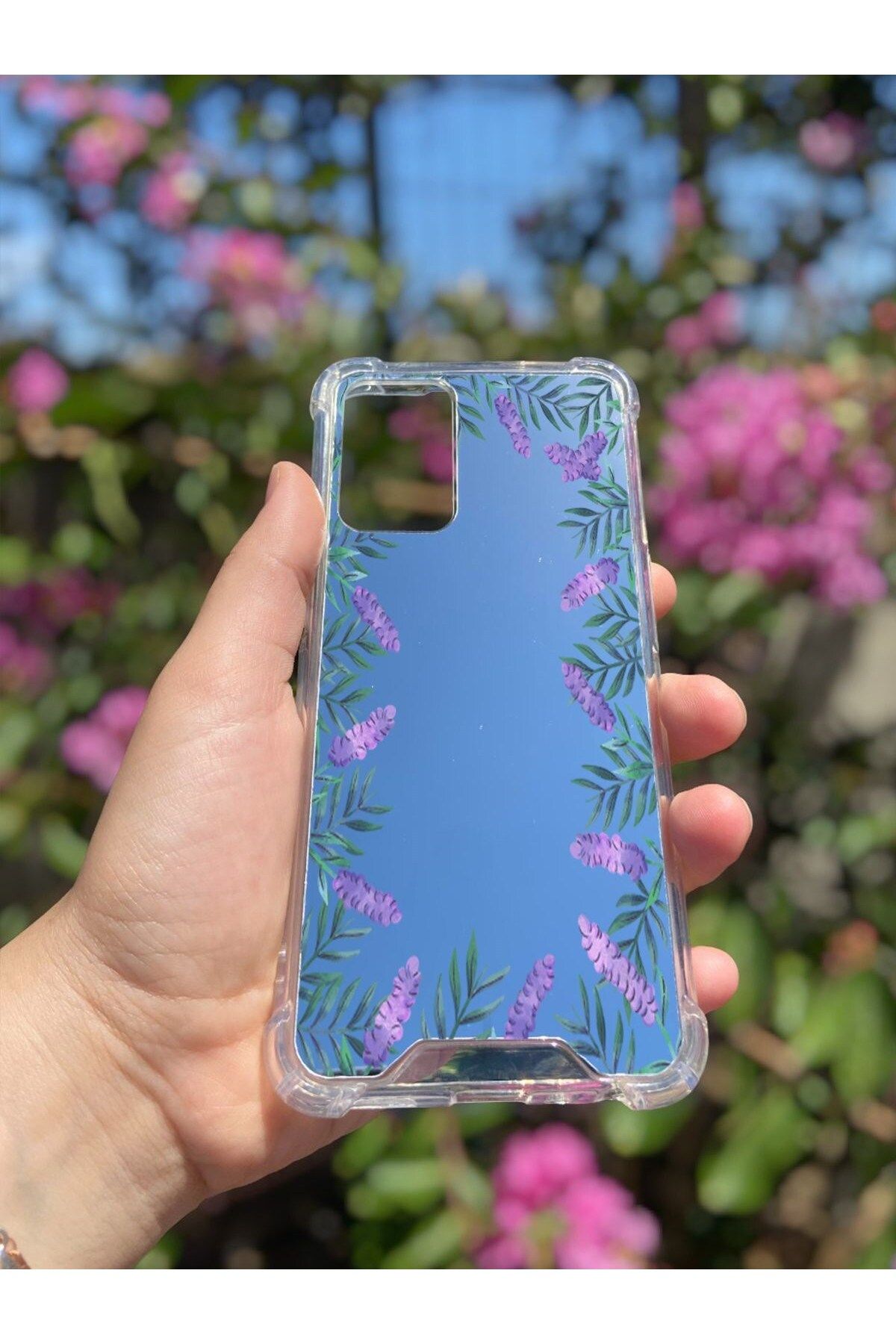MBB ETİCARET Oppo A55 5G Uyumlu Aynalı Lavanta Desenli Darbe Kamera Korumalı Silikon Telefon Kılıfı