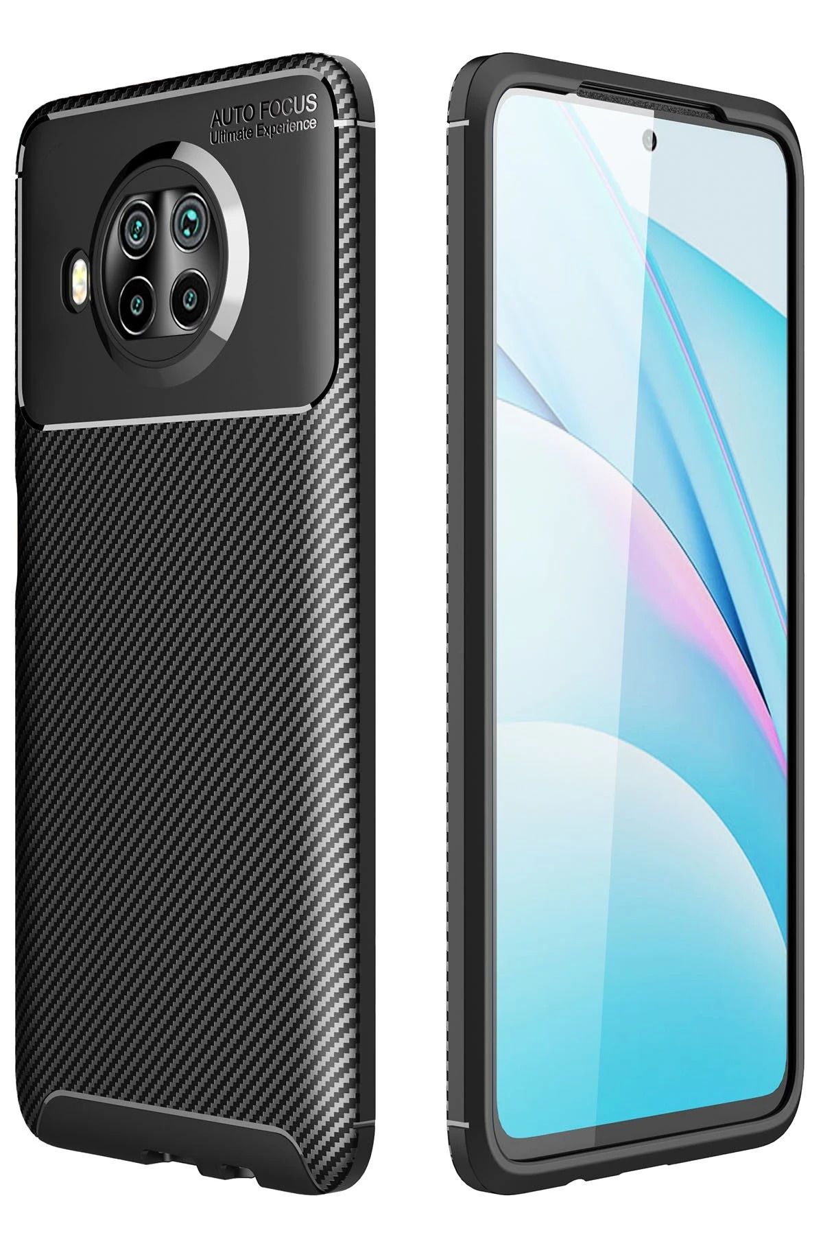 NewFace Xiaomi Mi 10T Lite Kılıf Auto Focus Karbon Kapak - Siyah HNZRN