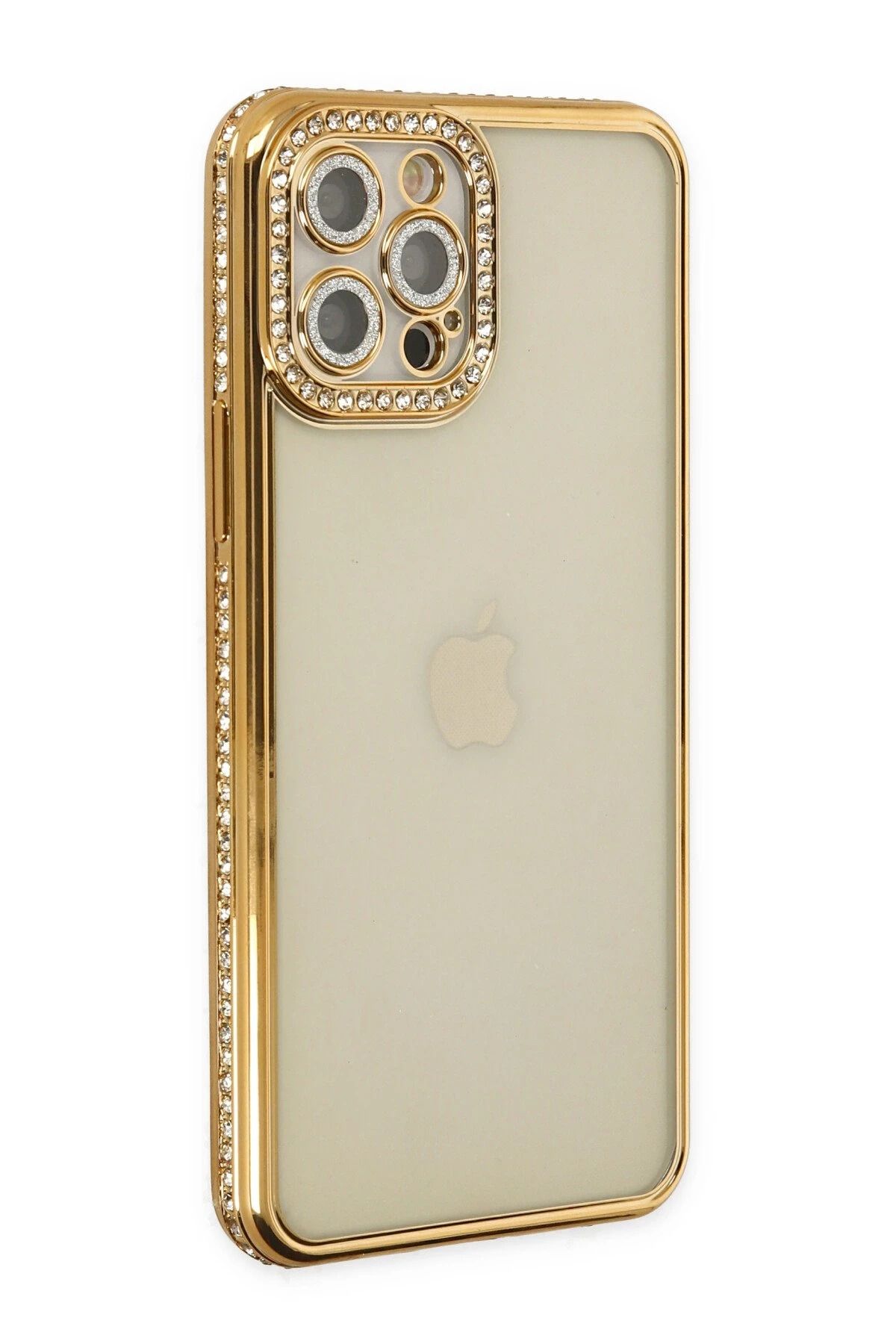 NewFace iPhone 12 Pro Kılıf Joke Taşlı Silikon - Gold LZWDR