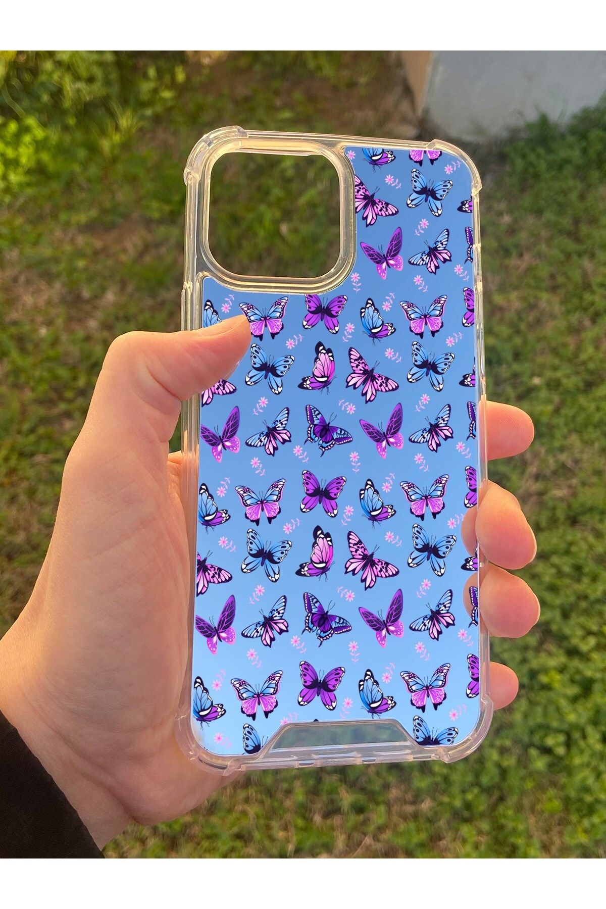 blueb İphone 14 Pro Max Uyumlu Aynalı Kelebek Desenli Darbe Kamera Korumalı Silikon Telefon Kılıfı
