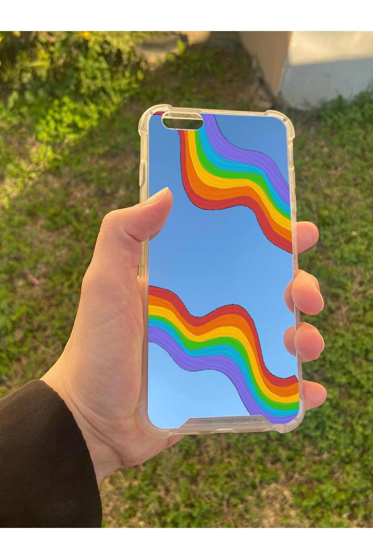 blueb İphone 6 Plus Uyumlu Aynalı Gökkuşağı Desenli Darbe Kamera Korumalı Silikon Telefon Kılıfı
