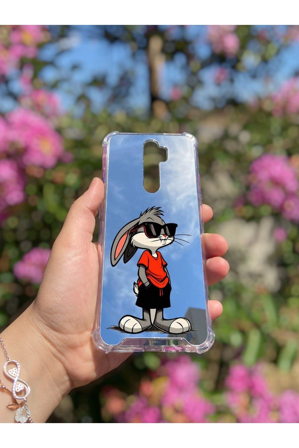 blueb Oppo A5 2020 Uyumlu Aynalı Tavşan Desenli Darbe Kamera Korumalı Silikon Telefon Kılıfı