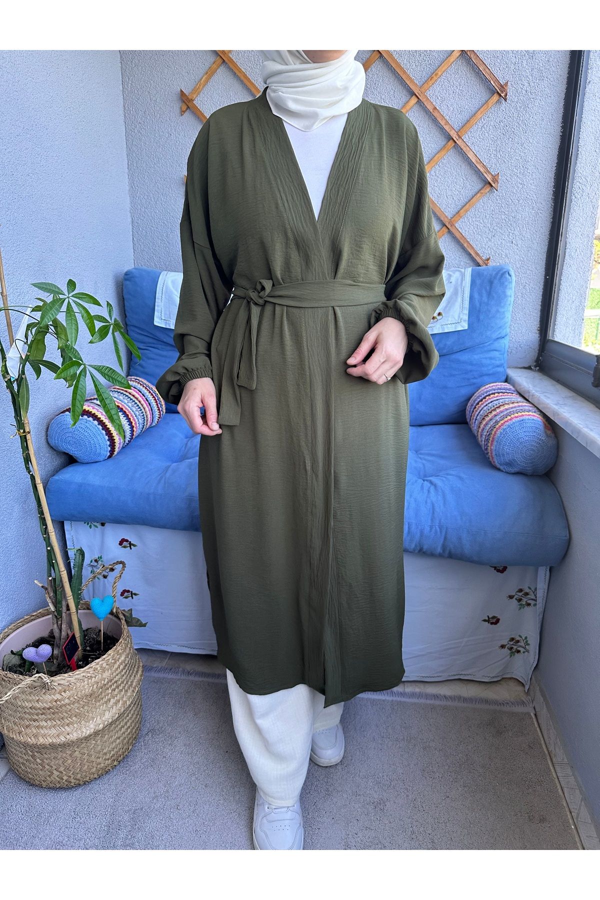 BEHA COLLECTION Yazlık Aerobin Kumaş Kemerli Kimono