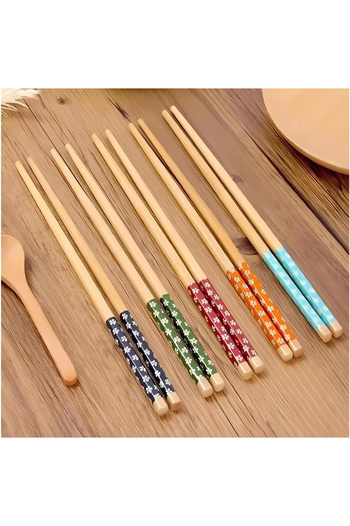 STOREMAX Rom Adet Bambu Desenli Yıkanabilir Çin Çubuk - Sushi, Ramen ve Noodle Yemek Çubukları Seti Roms