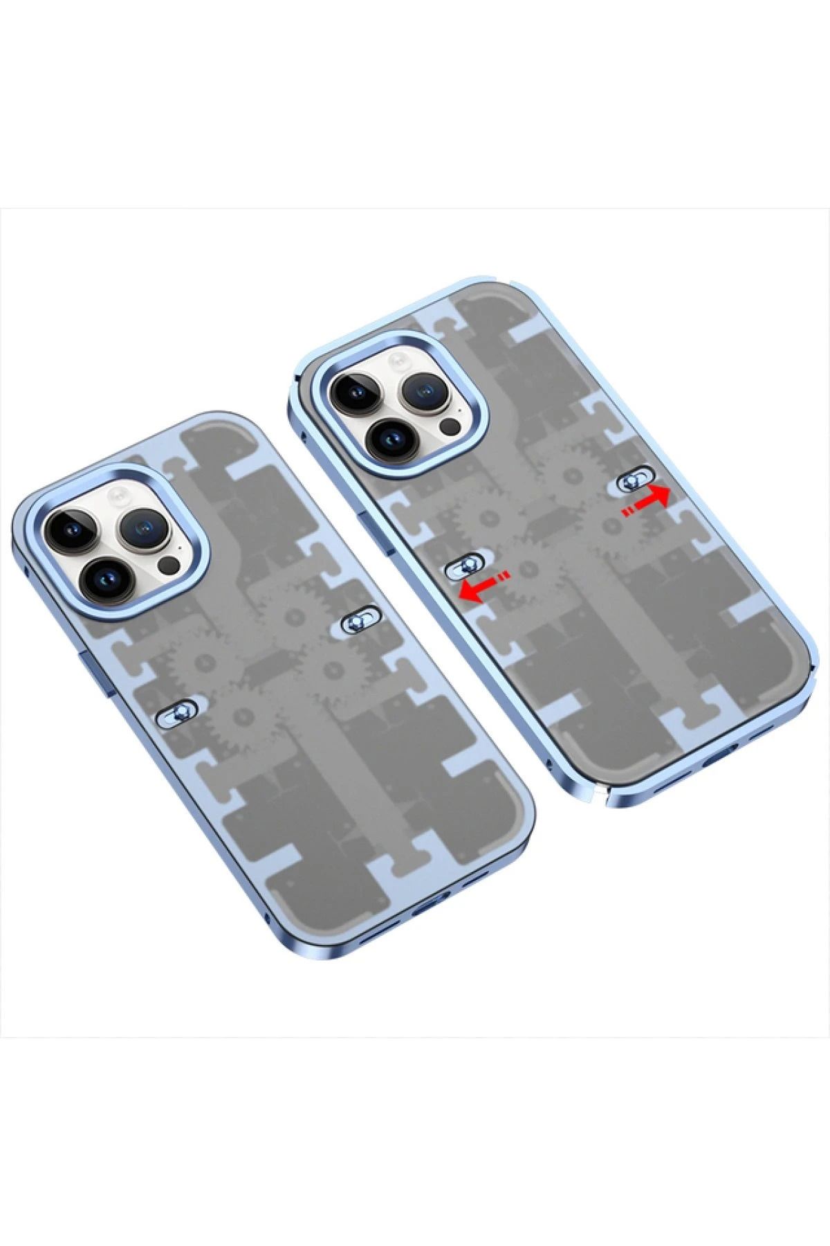 NewFace iPhone 13 Pro Kılıf Mekanik Bumper Kapak - Mavi YNSMR