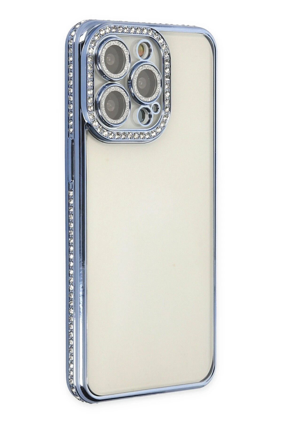 NewFace iPhone 13 Pro Kılıf Joke Taşlı Silikon - Mavi NRMSA