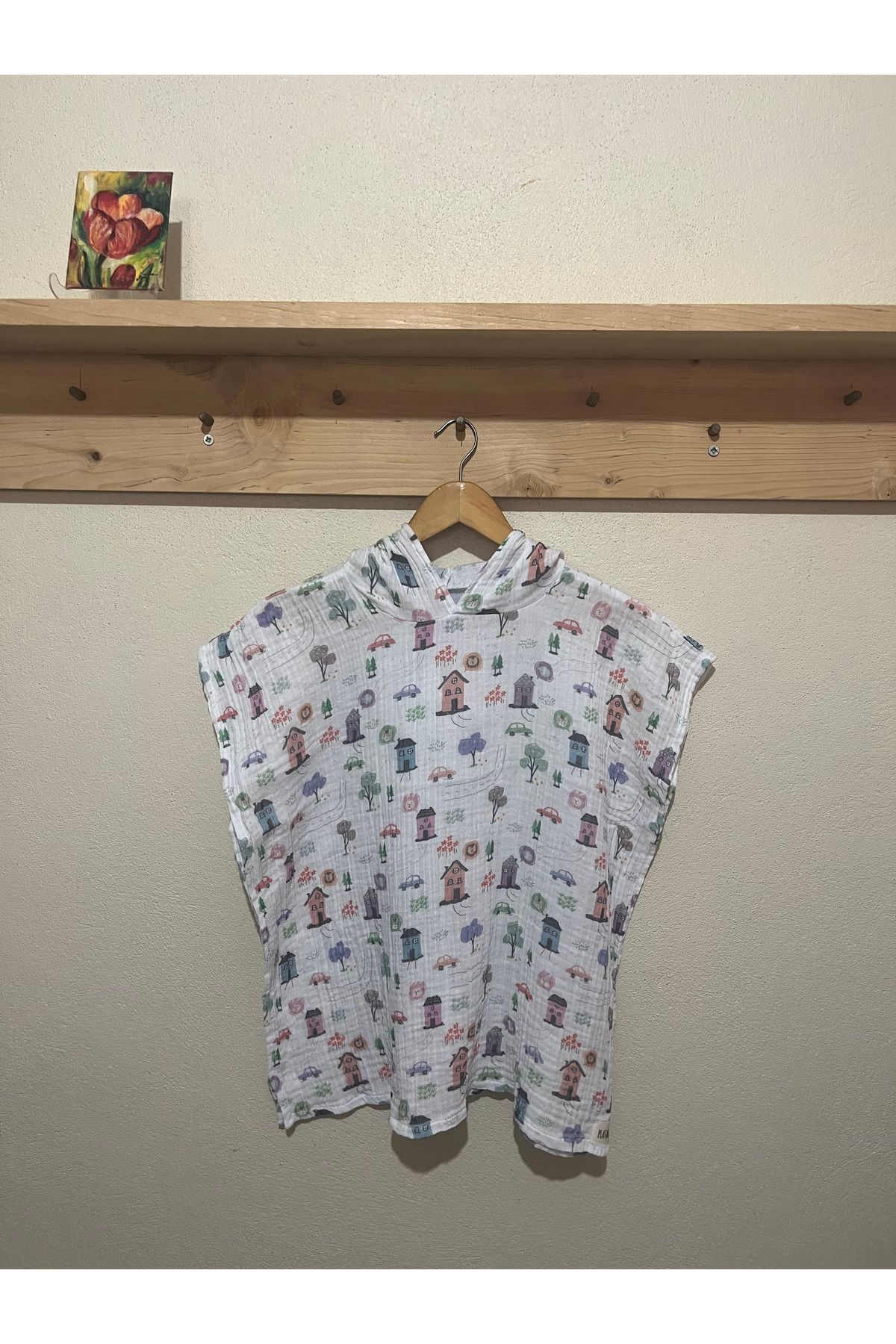 KidsPlatanus %100 Organik Pamuk Ev Desenli Müslin Panço (2-4 yaş)