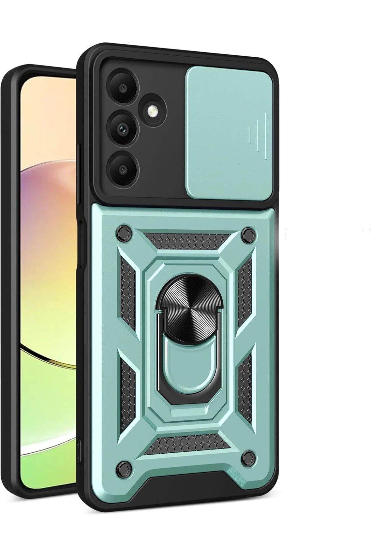 NewFace Samsung Galaxy M15 Kılıf Pars Lens Yüzüklü Silikon - Yeşil YNSMR