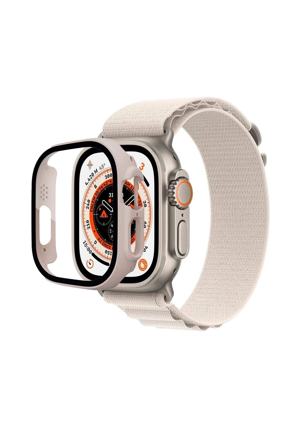 NewFace Apple Watch Ultra 49mm Desert Camlı Kasa Ekran Koruyucu - Metalik Gold ALMLA