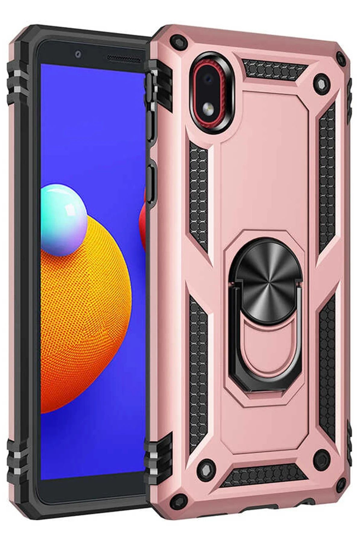 NewFace Samsung Galaxy A01 Core Kılıf Sofya Yüzüklü Silikon Kapak - Rose FLKRY