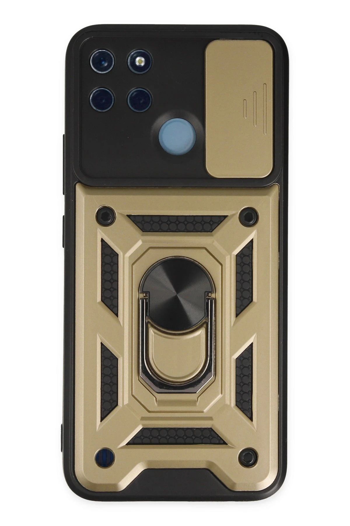 NewFace Realme C25Y Kılıf Pars Lens Yüzüklü Silikon - Gold LZWDR