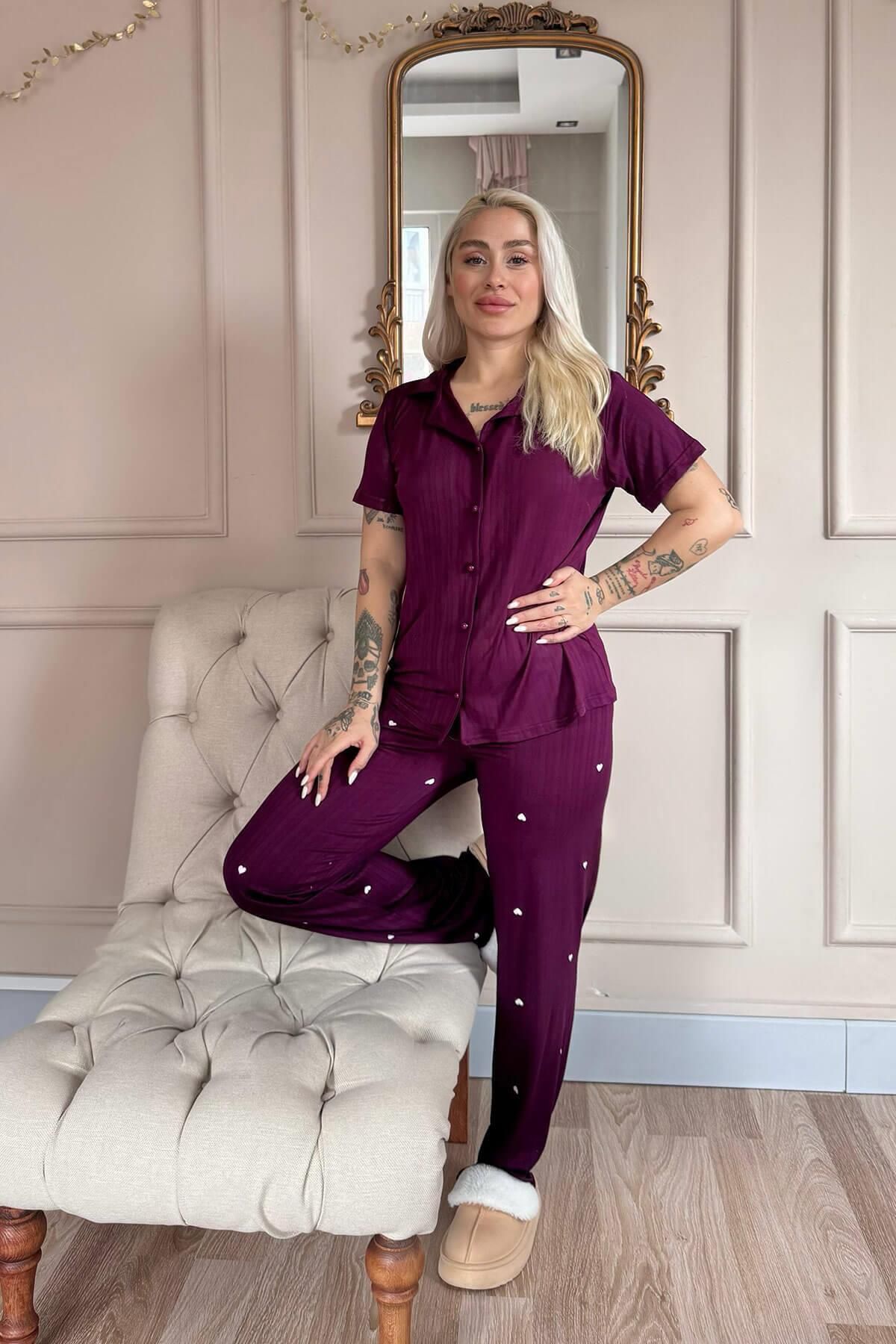 Pijamaevi-Plum Amour Patterned Front Buttoned Marlenka Pajama Set 5