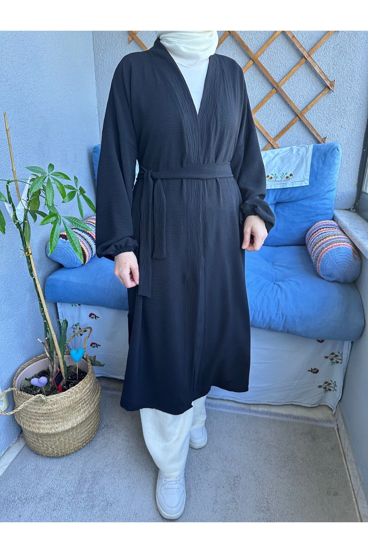 BEHA COLLECTION Yazlık Aerobin Kumaş Kemerli Kimono