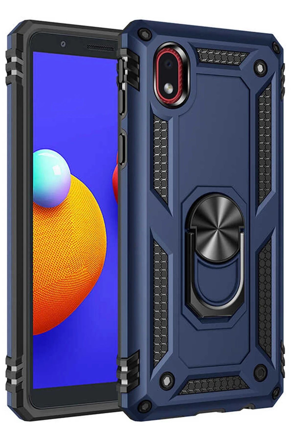 NewFace Samsung Galaxy A01 Core Kılıf Sofya Yüzüklü Silikon Kapak - Lacivert FERRG