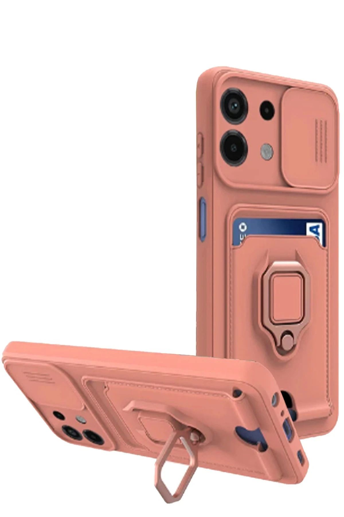 NewFace Xiaomi Redmi Note 13 4G Kılıf Zuma Kartvizitli Yüzüklü Silikon - Pembe JOJUA