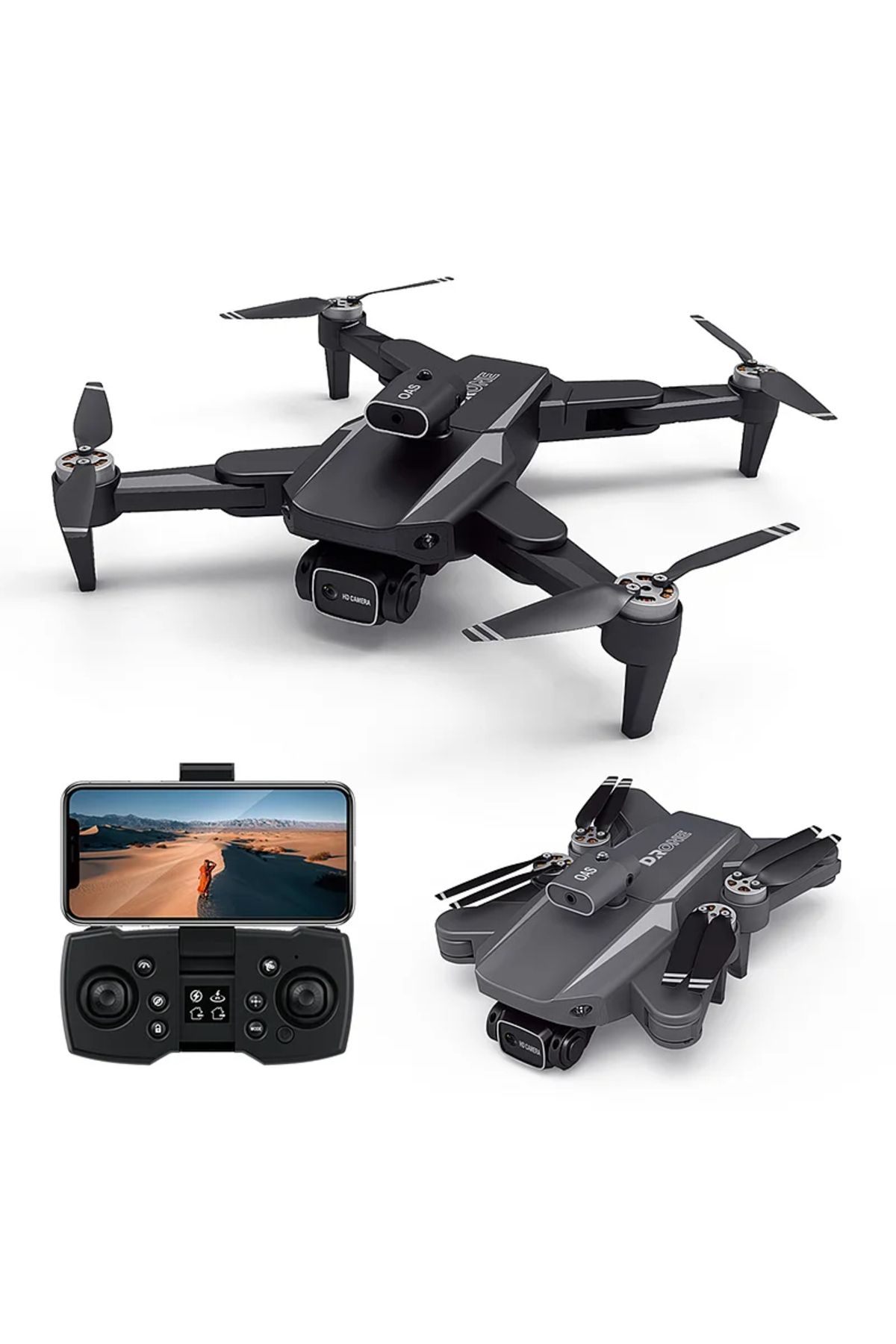 pazariz HD Dual Kamera Katlanır Çantalı Drone Seti Siyah Fırçasız motor Geri Dönüş Özellikli