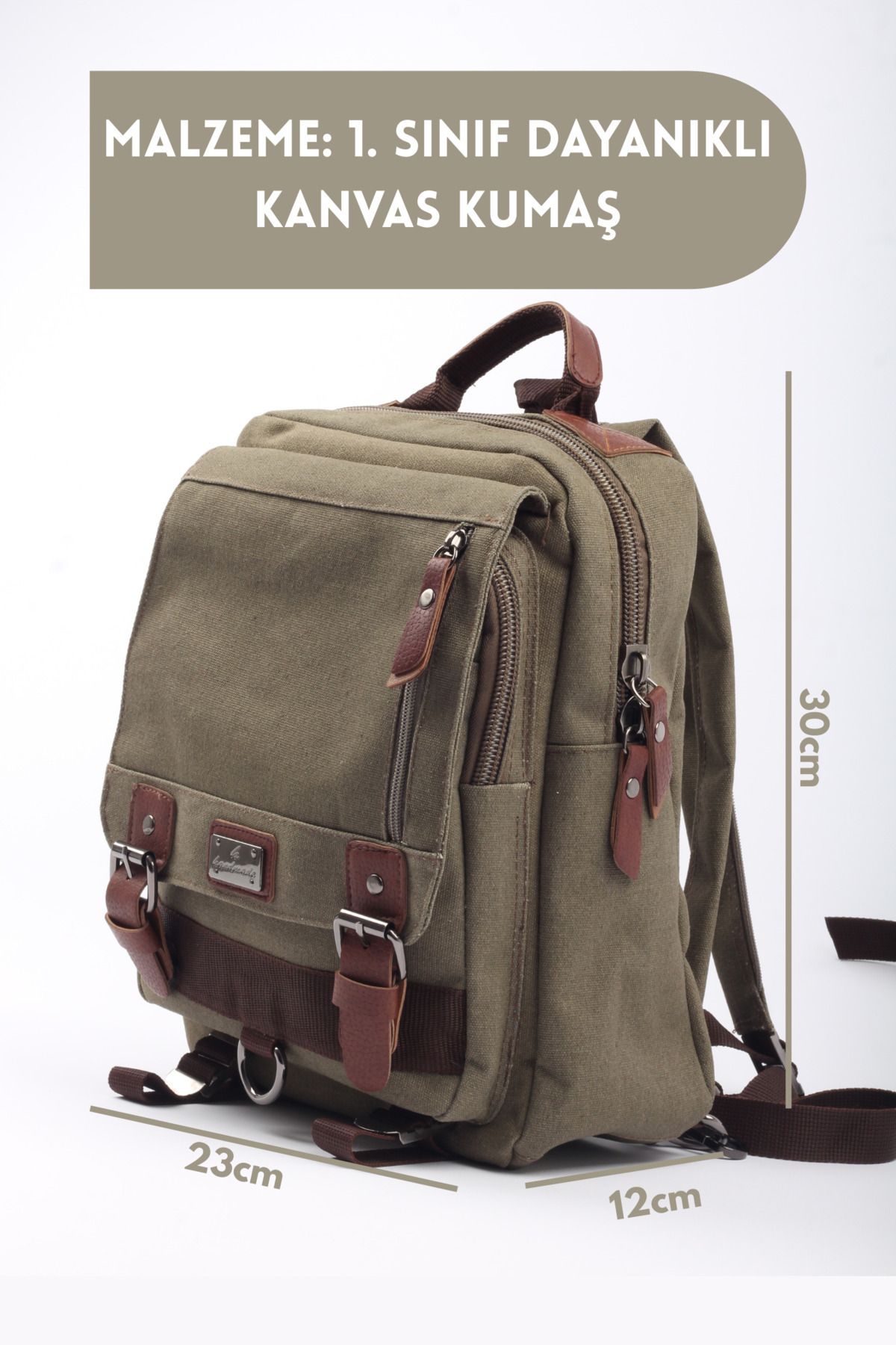 Lubros-Functional Leather Detailed Canvas Backpack Large Volume, Stylish and Unisex Design 2