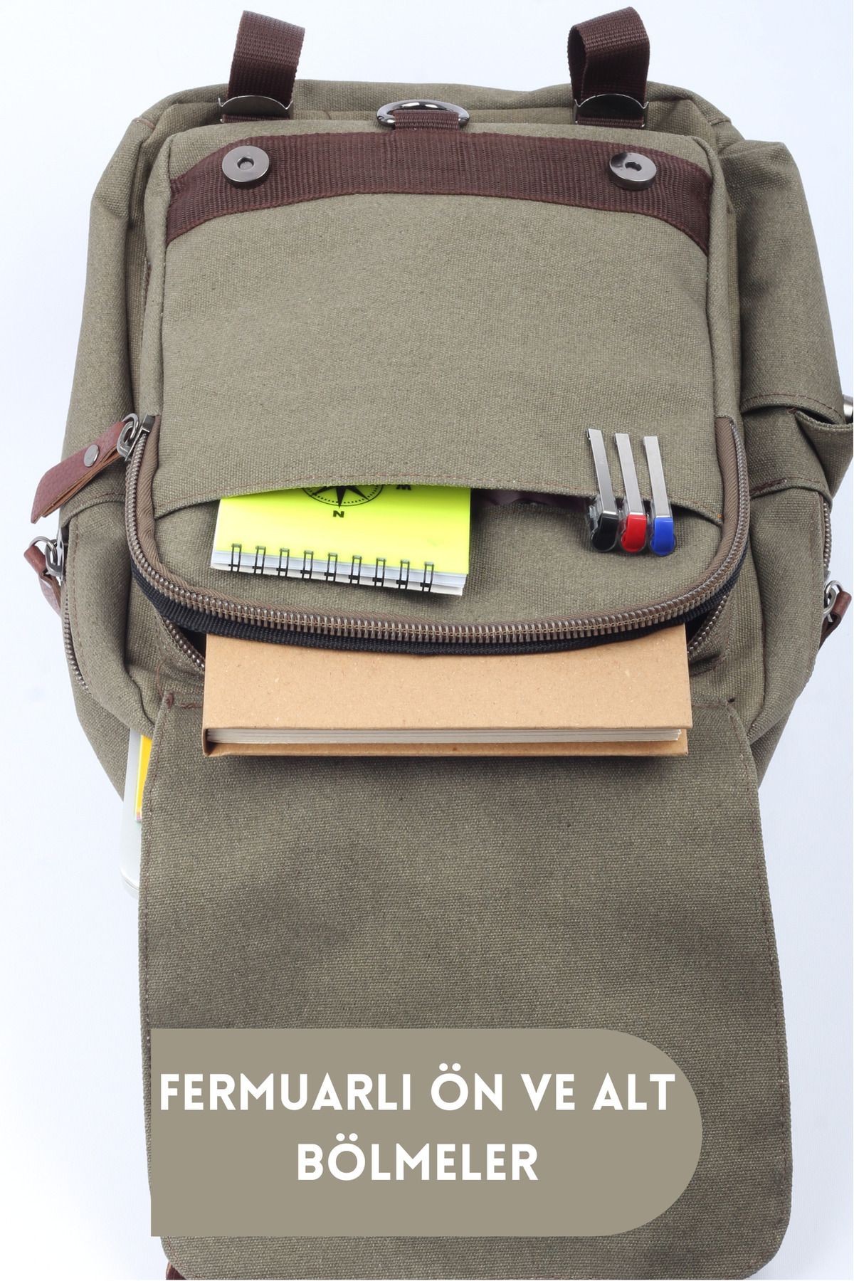 Lubros-Functional Leather Detailed Canvas Backpack Large Volume, Stylish and Unisex Design 7