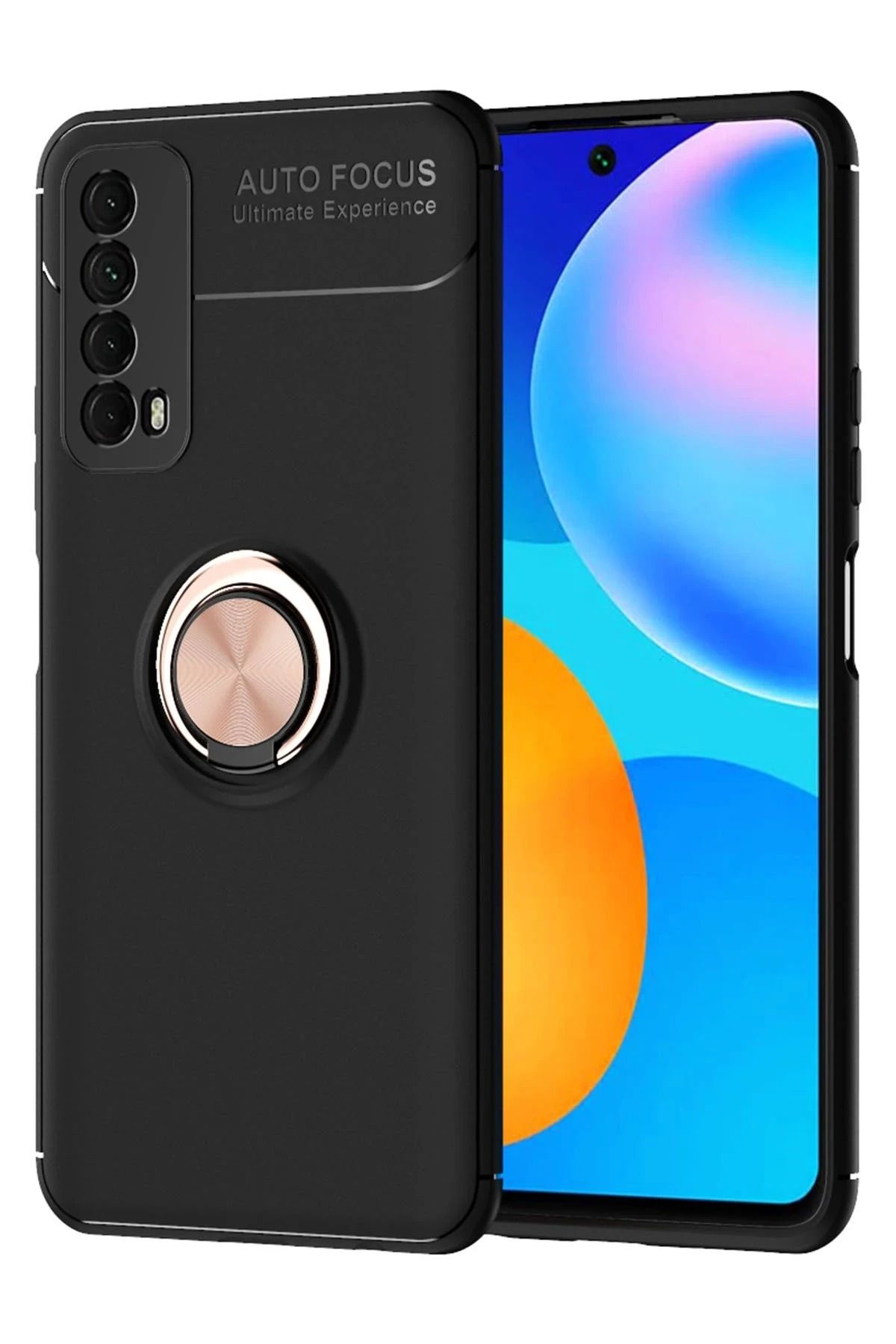 NewFace Huawei P Smart 2021 Kılıf Range Yüzüklü Silikon - Siyah-Gold YNSMR