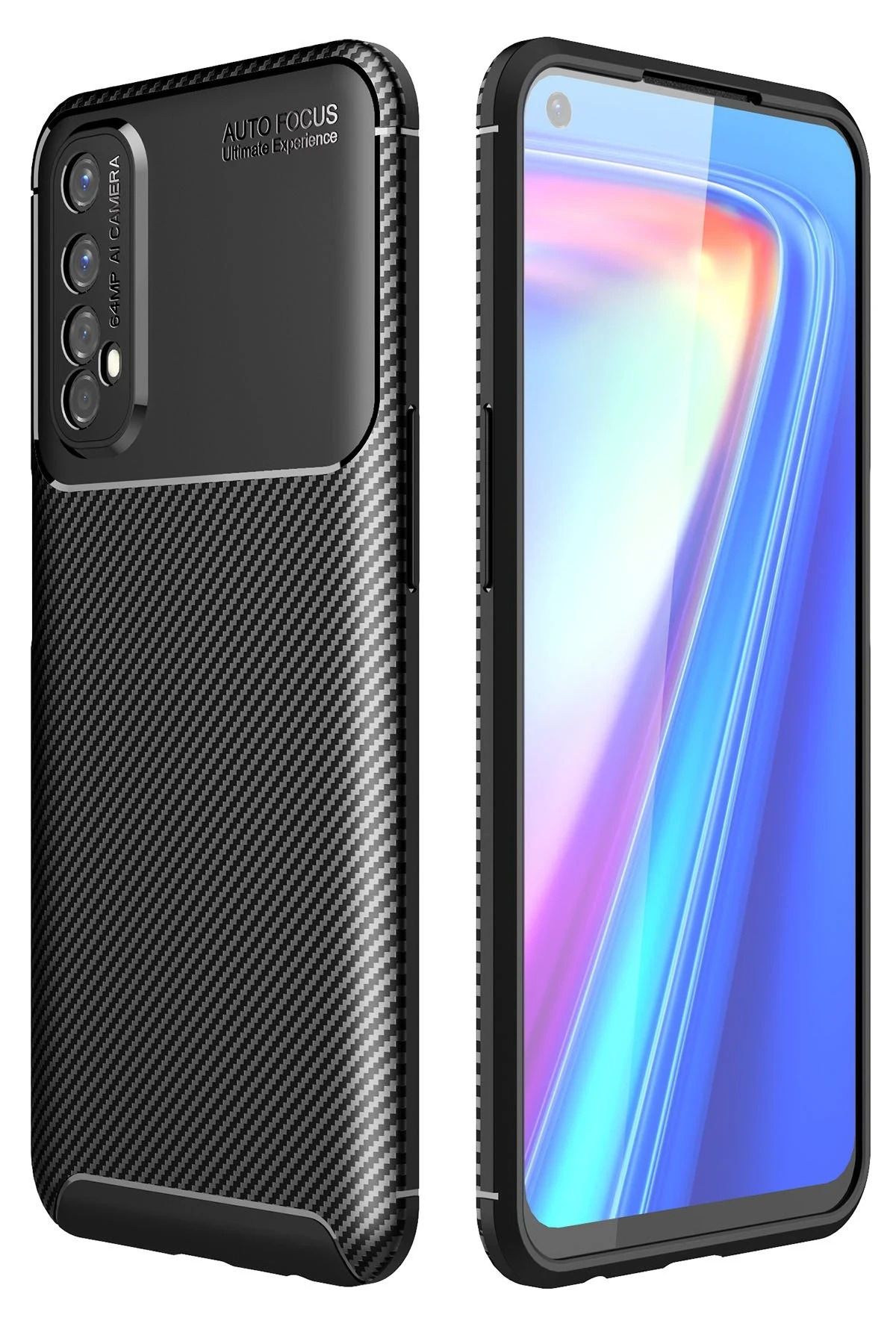 NewFace Realme 7 Kılıf Auto Focus Karbon Kapak - Siyah LZWDR
