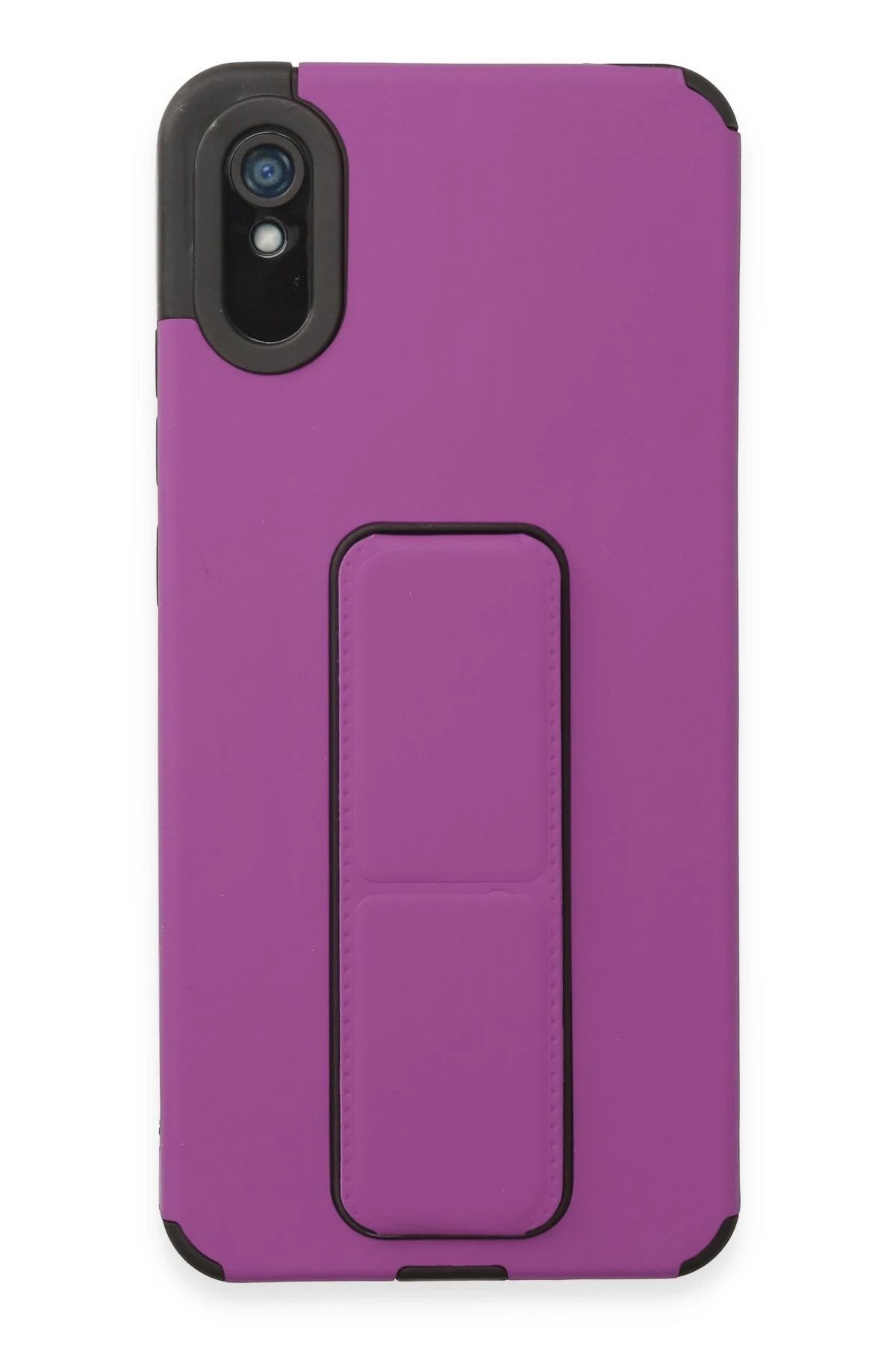 NewFace Xiaomi Redmi 9A Kılıf Mega Standlı Silikon - Mor YNSMR