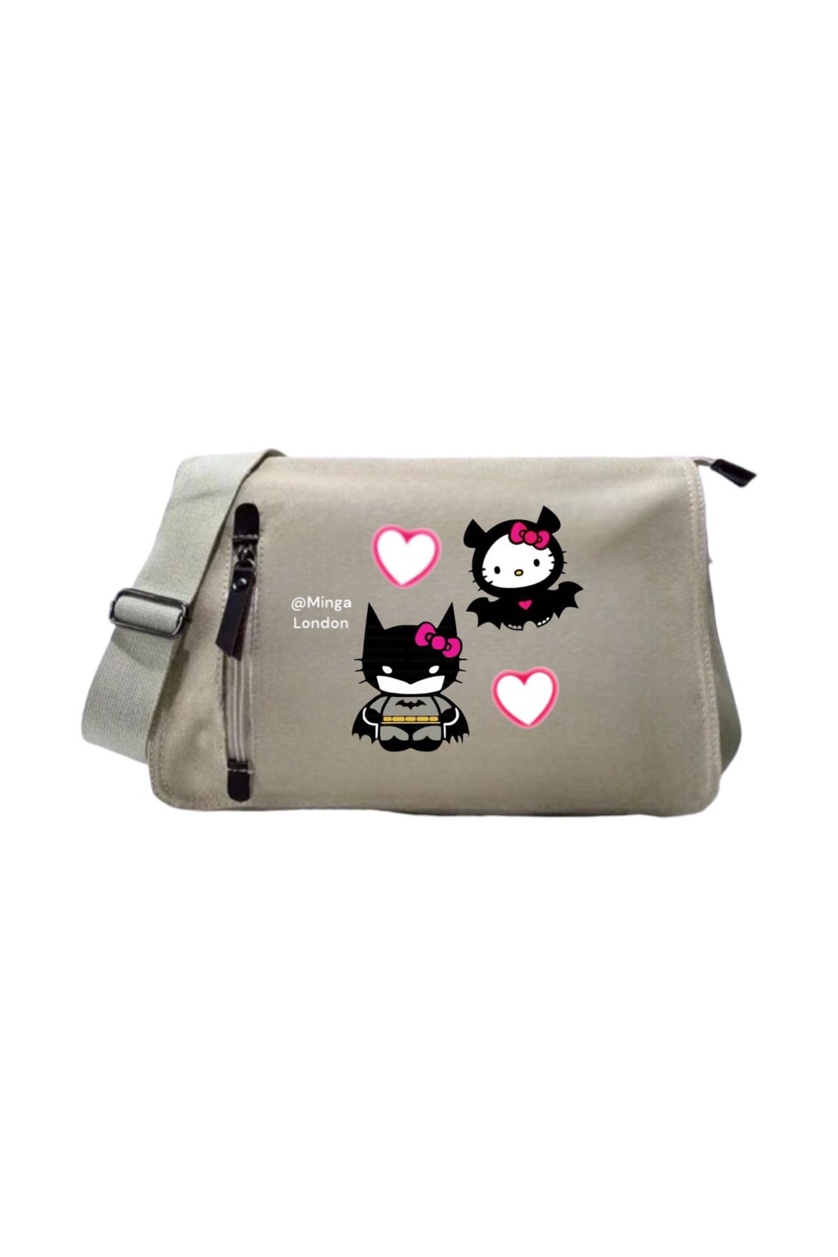 Minga London Bej Batman & Hello Kitty Okul, Kurs , Dershane Postacı Çantası -Minga London